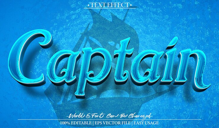 Vektor captain vector text effect editable alphabet sea sailor ocean marine ship nautical