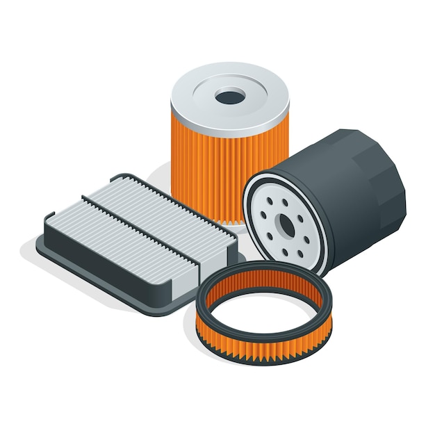 car filters isometric set. car parts. flat 3d vector illustration
