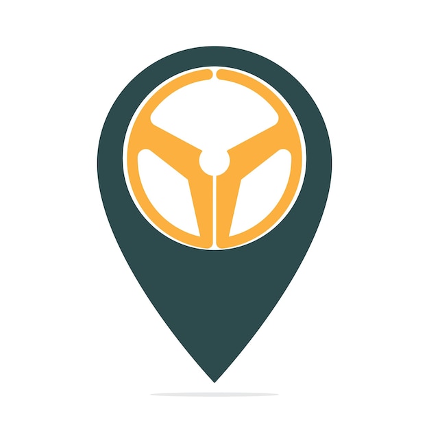 car helm and map pointer logo combination steering wheel and gps locator symbol vector design