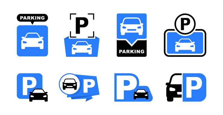 Car parking icon set Parking space sign