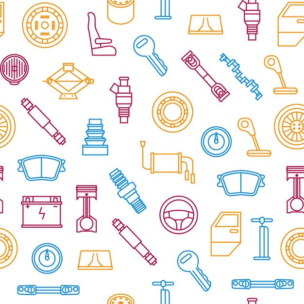 Car Parts Thin Line Seamless Pattern Background Vector
