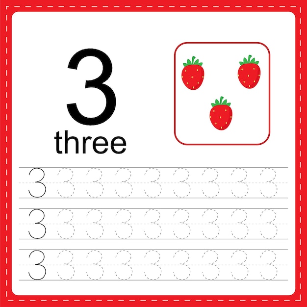 cards with numbers for children. trace the line. for kids learning to count and to write.