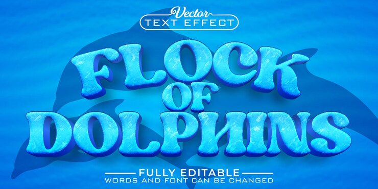 Vektor cartoon blue flock of dolphins vector editable text effect template