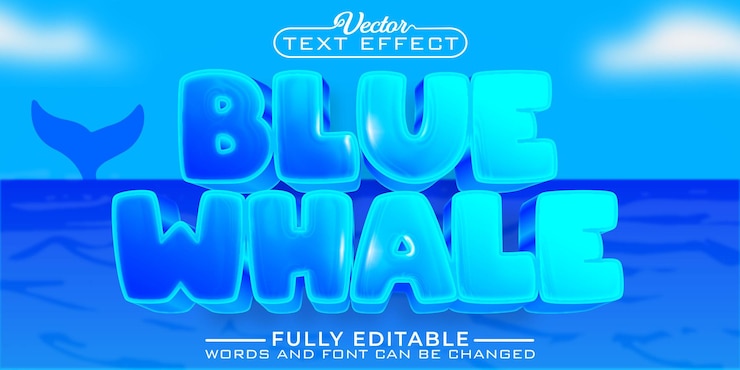 Vektor cartoon blue whale vector editable text effect template