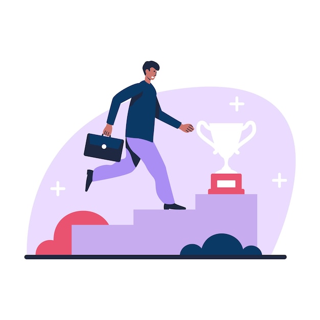 Cartoon character of young businessman running up to target