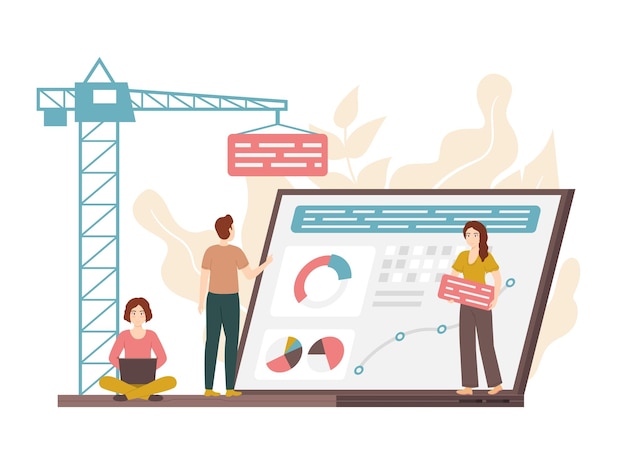 cartoon color characters people build dashboard concept vector