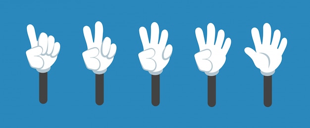 cartoon counting hand with number gestures isolated set. countdown with fingers vector symbols