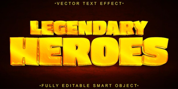 Cartoon Golden Legendary Heroes Vector Fully Editable Smart Object Text Effect