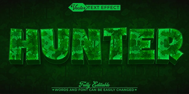 Cartoon Green Camo Hunter Vector Editable Text Effect Template