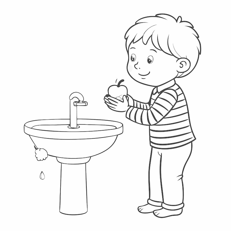 Vektor cartoon health illustration of a girl washing her hands