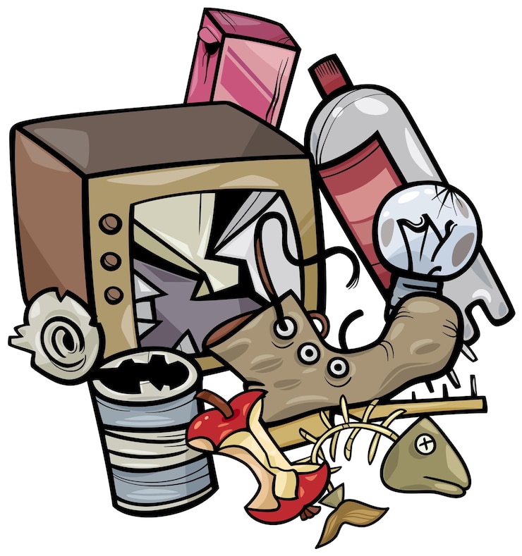 Vektor cartoon illustration of rubbish objects clip art group