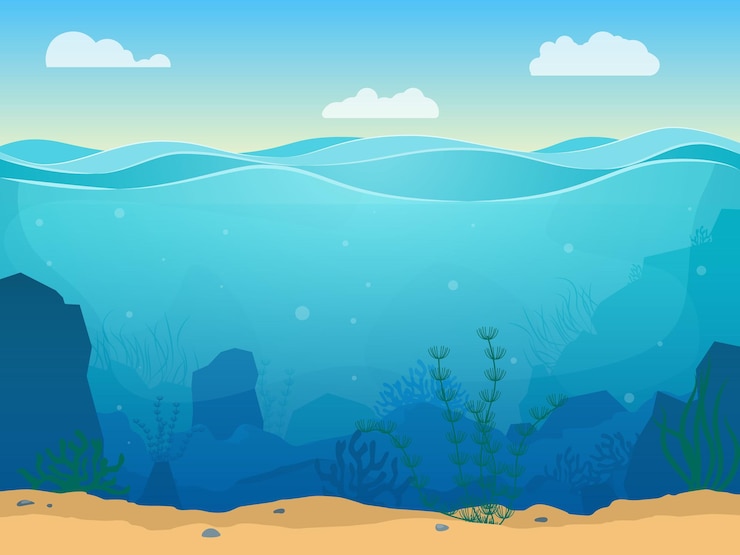 Cartoon Sea Underwater Scene Color Background Vector
