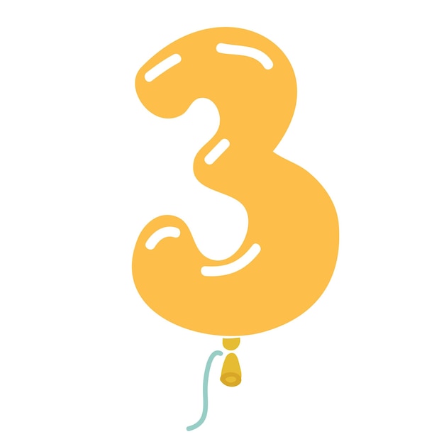 Cartoon ste of colored and isolated balloon number shape icon set with Cute english latin abc Elements for decorated card Birhday and party 3 three
