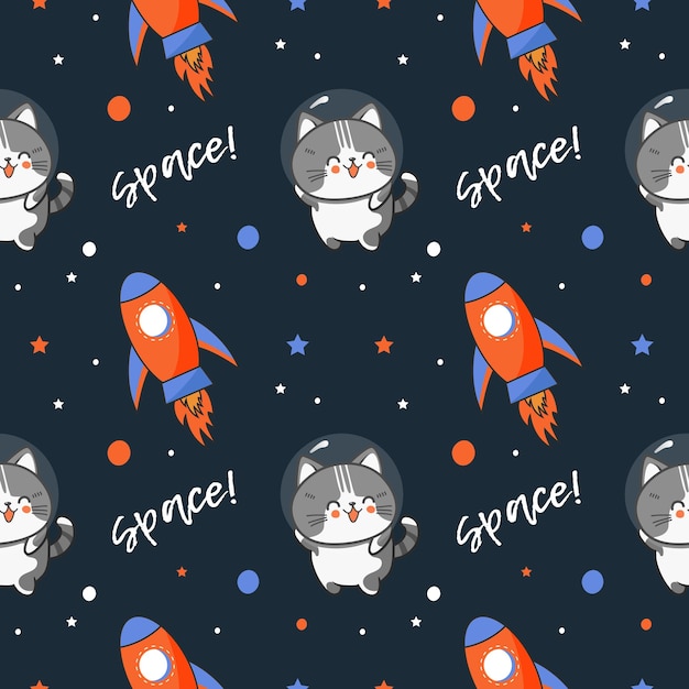 Cat in space pattern vector seamless pattern Vector illustration for children Print for wrapping