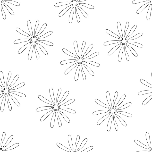 Chamomile pattern in doodle styleSimple vector seamless texture