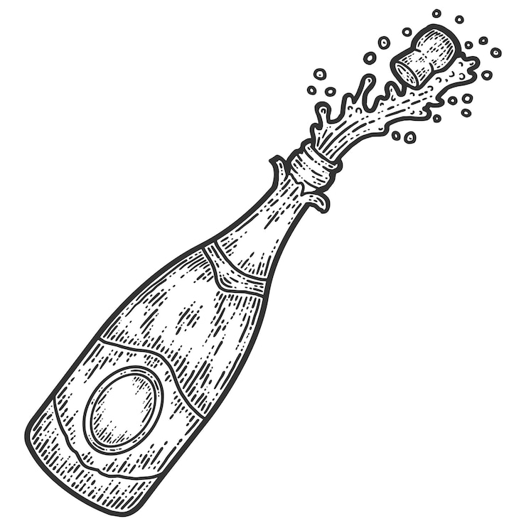 Vektor champagne bottle open sketch scratch board imitation black and white
