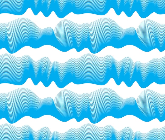 Chaotic waves seamless pattern, vector curve lines abstract repeat tiling background, blue color rhythmic waves.