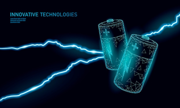 Charged polygonal alkaline battery. Energy power work. Dangerous threat situation. 