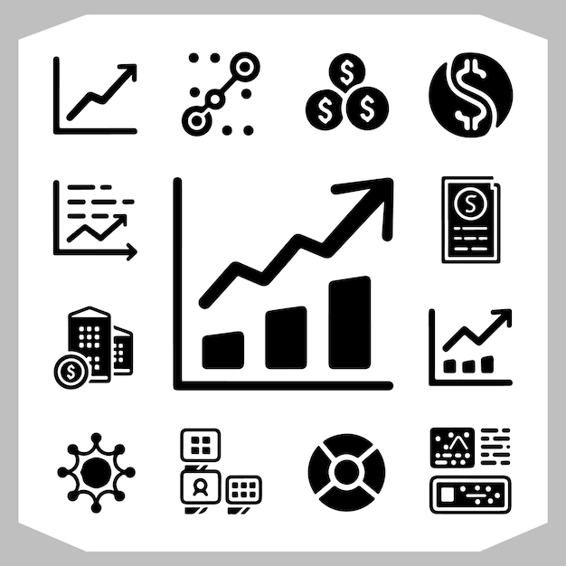Chart Graph and Finance Report Icon Set Essential Data Visualization Symbols