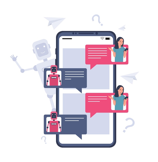 chatting with a chat bot on a smartphone. vector illustration.