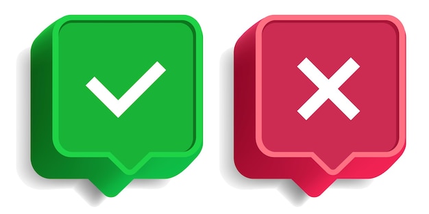 check mark and cross sign set 3d style
