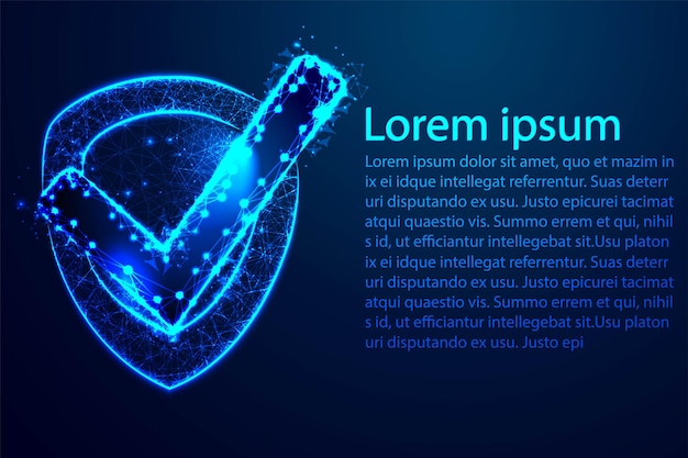 Check mark on shield  Polygonal wireframe mesh art Cyber Security safe privacy or other concept illustration or background