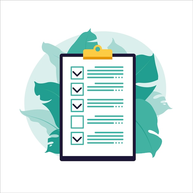 checklist, to-do list. list or notepad concept. business idea, planning or coffee break. vector illustration. flat style.