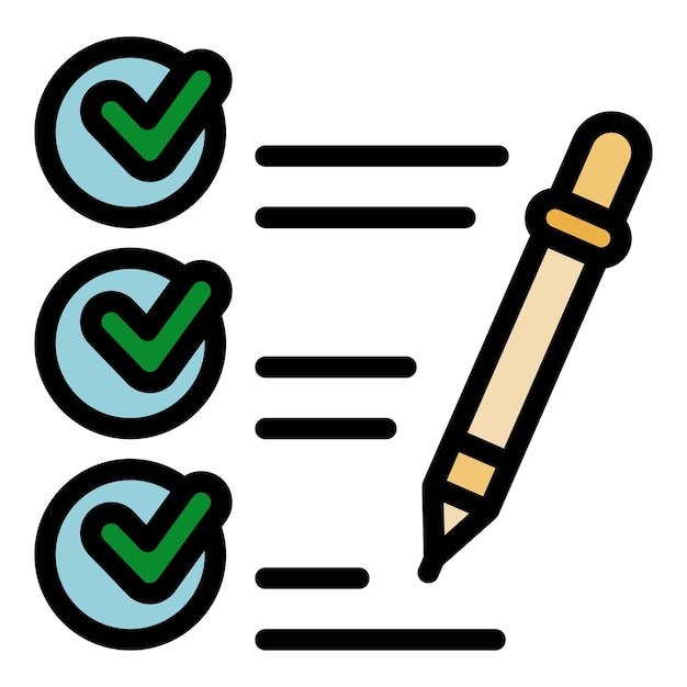 Checkmarks and pen icon Outline checkmarks and pen vector icon color flat isolated