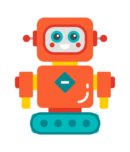 Childish droid retro robot character Vector illustration