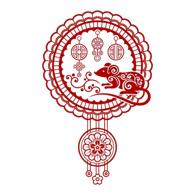 Chinese traditional New Year pattern with circle vturi horoscope symbol silhouette Vector illustration