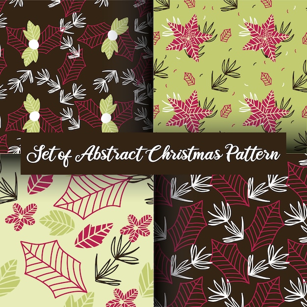 christmas berries and leaves seamless pattern set