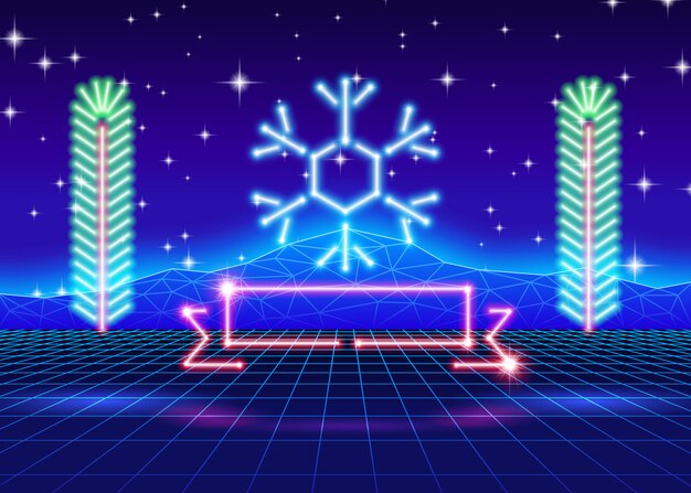 christmas card with neon snowflake