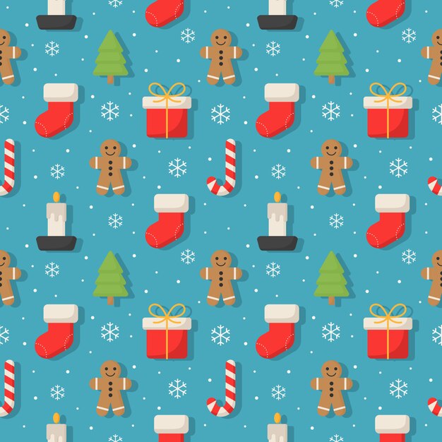 Christmas characters seamless pattern on blue . 
