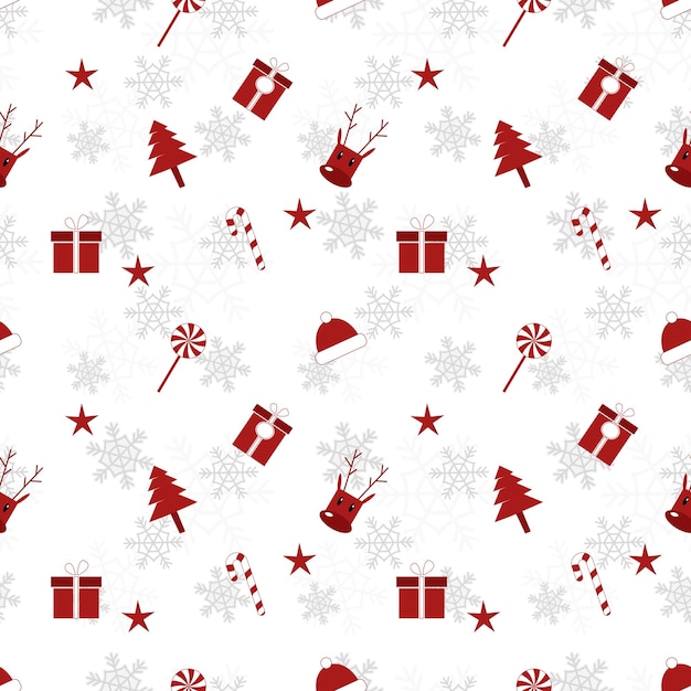 Christmas object silhouette repeat pattern in red color on flat white color background Christmas object seamless pattern