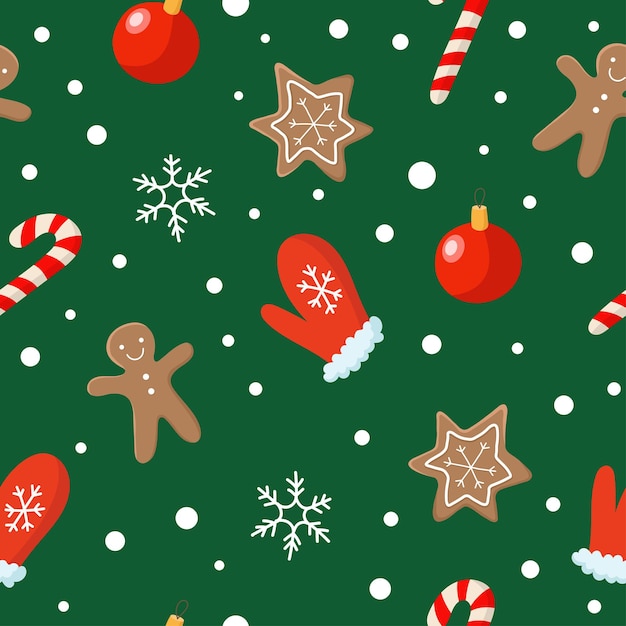 Christmas seamless pattern in flat cartoon style. Vector illustration