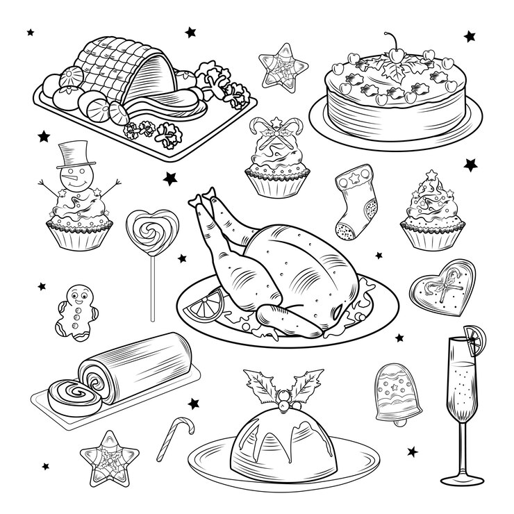 Vektor christmas traditional food and drink set