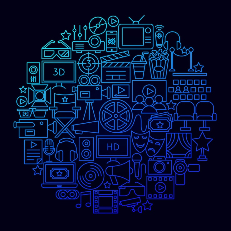 Vektor cinema movie icon circle concept. vector illustration of film objects.