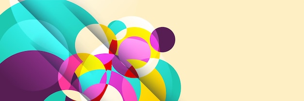 Circle abstract colorful memphis wide banner design background Modern abstract geometric banner background