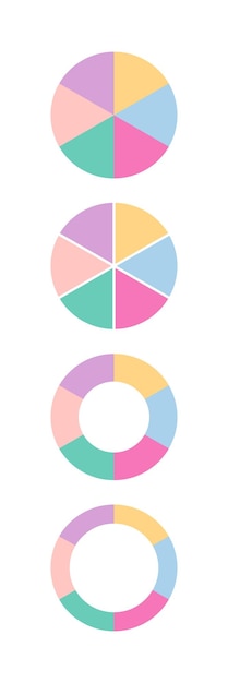 Circle and ring graph with six segments template Pie diagram collection Set of round structure chart