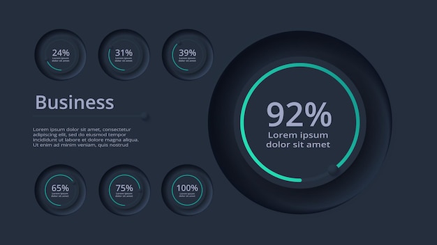 Circle dark infographic with 8 elements template for web on a black background business presentation Vector
