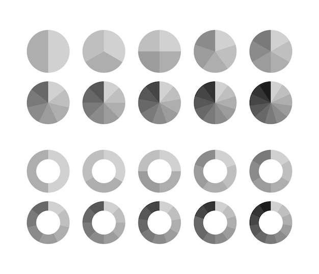 circle graph collection in gray color piechart with section and slices pie diagram template
