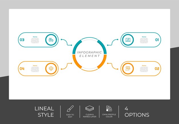 Circle option infographic vector design with 4 options colorful style for presentation purposeLine option infographic can be used for business and marketing