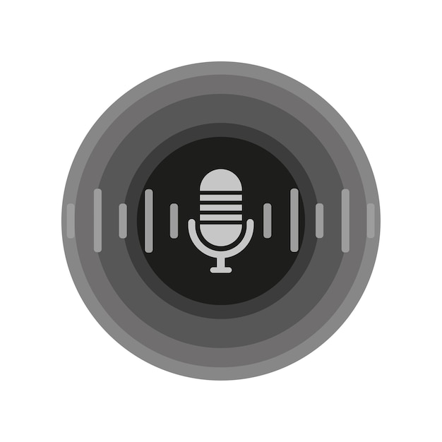 Circular electric blue microphone icon with white rim on tire background
