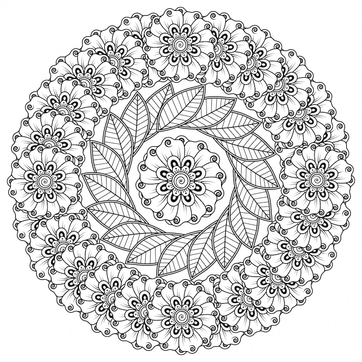 Vektor circular pattern in form of mandala with flower for henna, mehndi, tattoo, decoration. mehndi flower decoration in ethnic oriental, indian style.