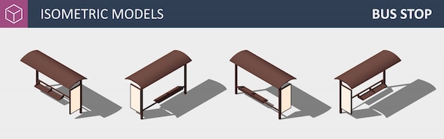 City Bus Stop - Isometric Flat 3D Concept.