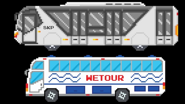 city buses set designed based on 8 bit size suitable for your game assets