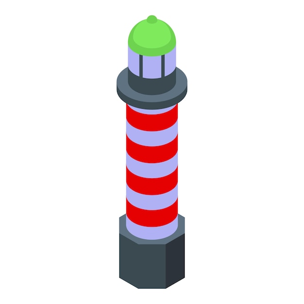 Classic lighthouse emitting light beam at night guiding ships isometric view