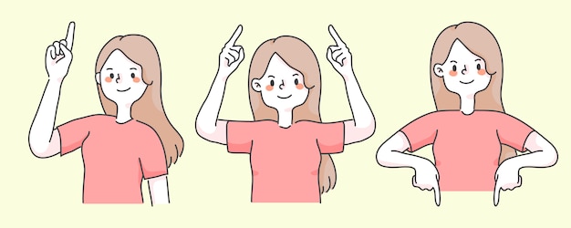 click here pointing cute people illustration