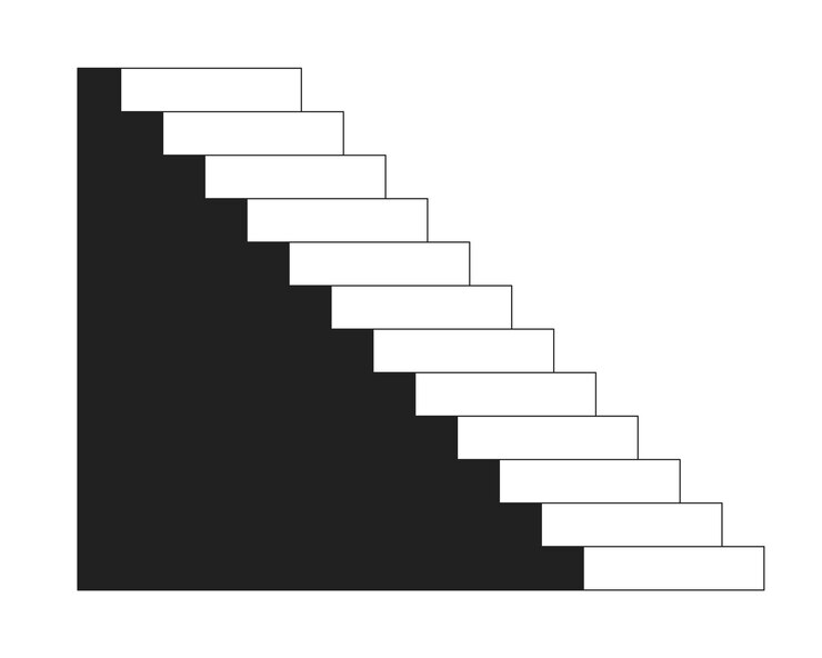 Climb ascending black and white 2D cartoon object Stairway isolated vector outline item Construction New perspective entrance Climbing achievement Up and down monochromatic flat spot illustration
