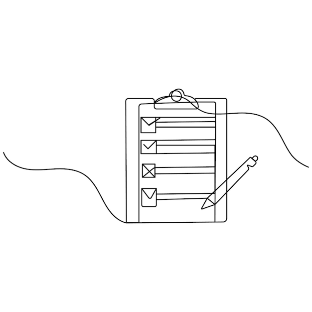 Clipboard with checklist icon continuous one line drawing of outline vector illustration